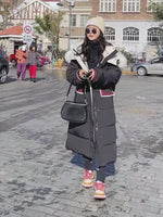 Women Fur Collar Hooded Quilted Puffer Black Oversize Winter Parka Coat