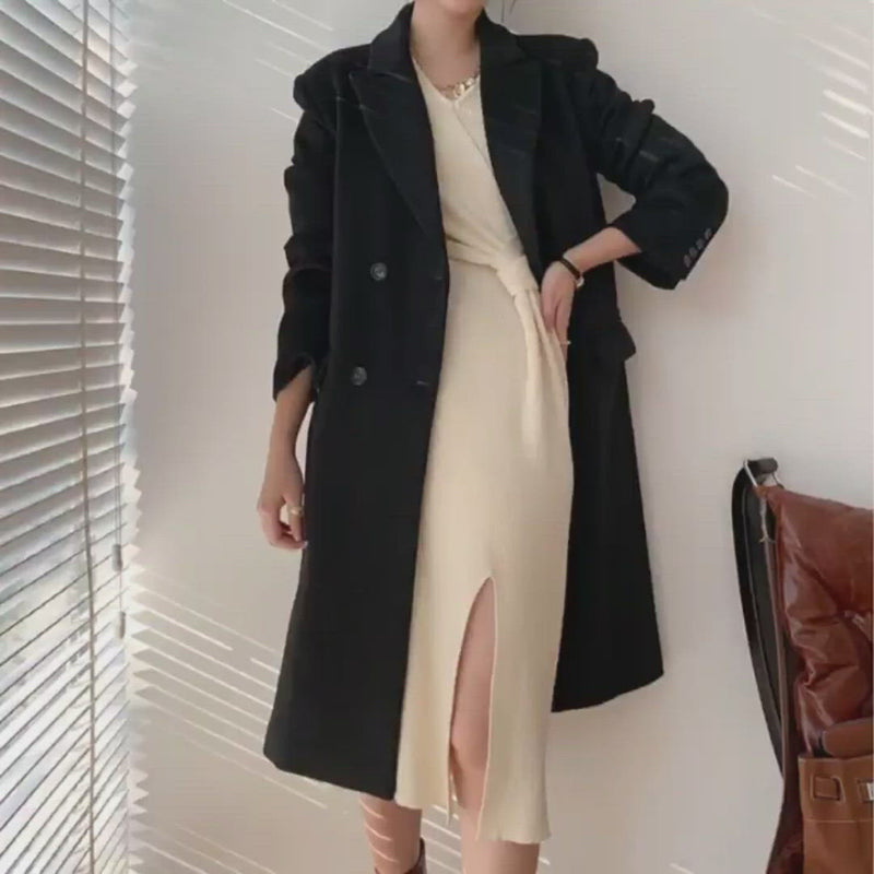 Manteau long en laine noir surdimensionné épaissir
