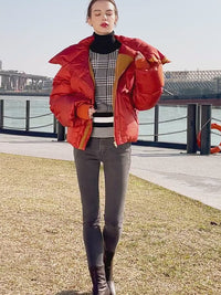Womens Orange Down Puffer Jacket Parka Coat for Winter