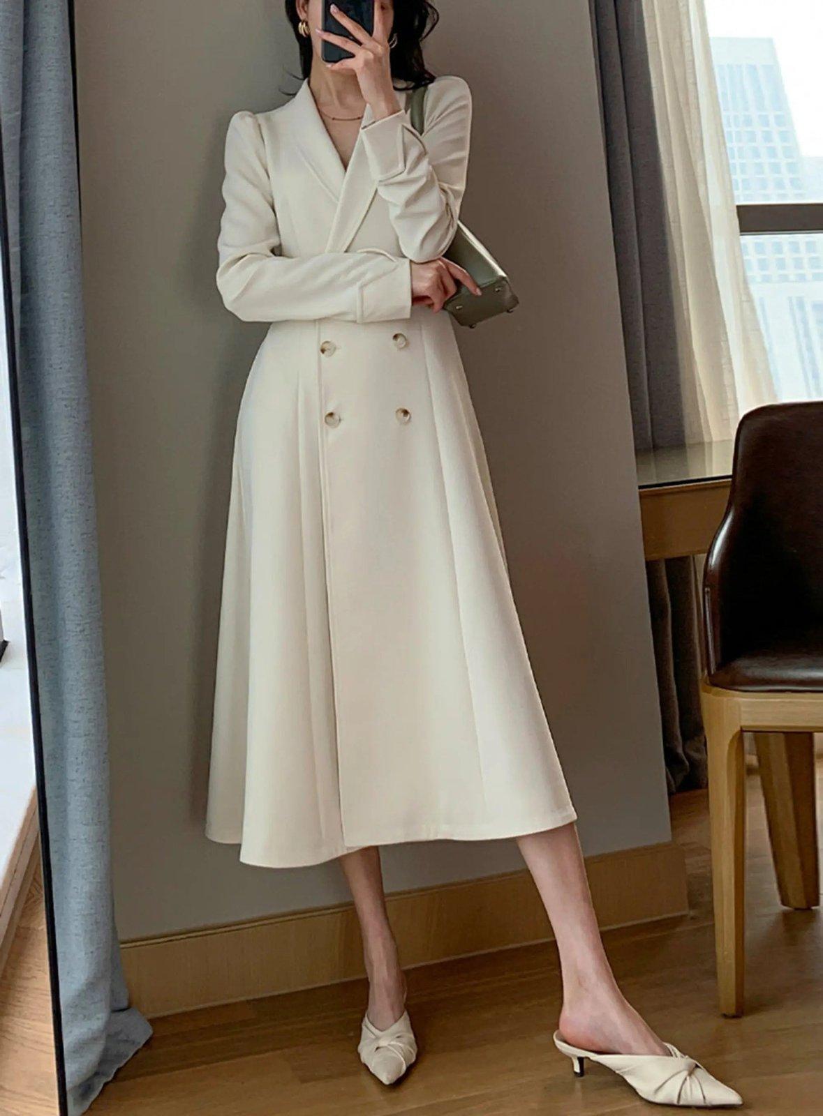 Ivory Double Breasted Blazer Dress Coat | Handmade Vivian Seven Ivory Double Breasted Blazer Dress Coat | Handmade Vivian Seven