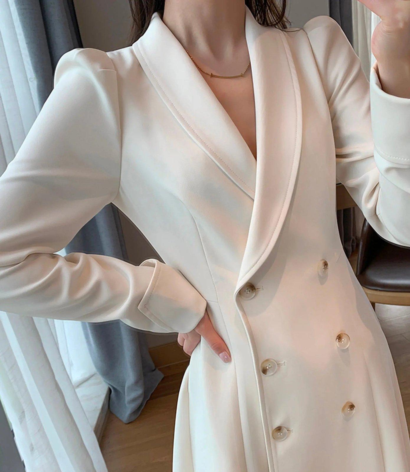 Ivory Double Breasted Blazer Dress Coat | Handmade Vivian Seven Ivory Double Breasted Blazer Dress Coat | Handmade Vivian Seven
