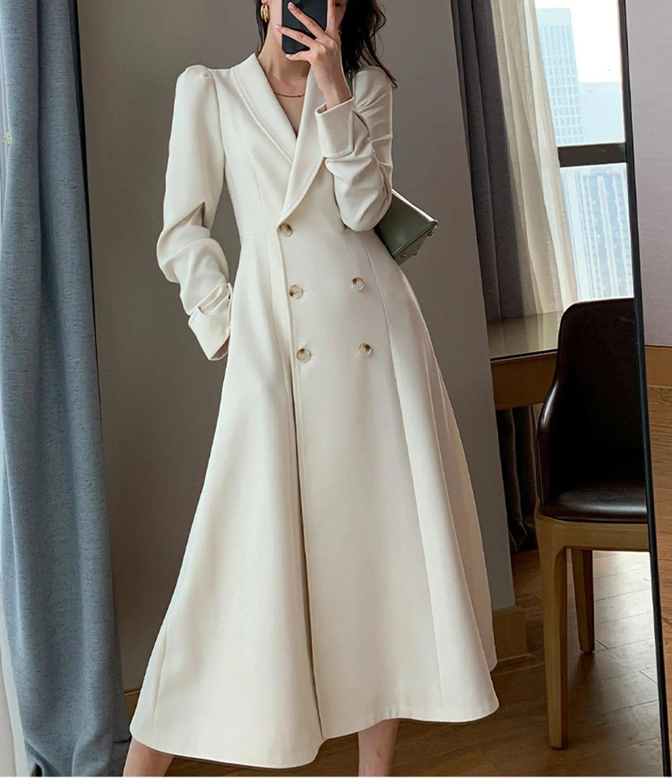 Ivory Double Breasted Blazer Dress Coat
