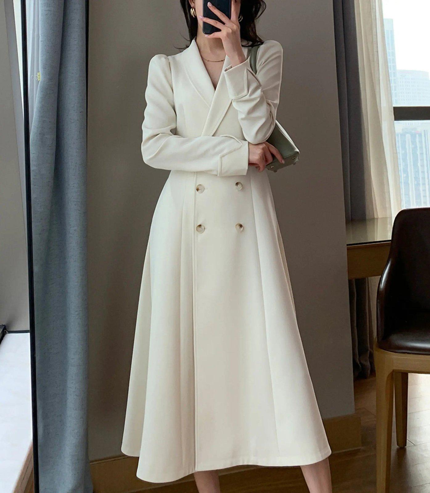 Ivory Double Breasted Blazer Dress Coat