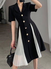 Black Button Notched Collar Jacket Dress Vivian Seven