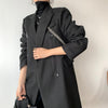 Black Link Double Breasted Thicken Long Wool Coat Vivian Seven