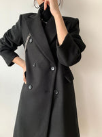 Black Link Double Breasted Thicken Long Wool Coat Vivian Seven