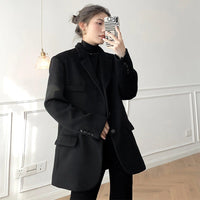 Oversize Black Wool Blend Single-Breasted Blazer Vivian Seven