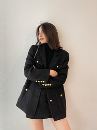 Black Tweed Blazer Jacket Coat Vivian Seven