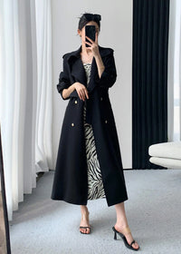 Black Double Breasted Long Trench Coat - Vivian Seven