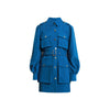 Blue Epaulet Belted Pocket Puff Sleeve Jacket Vivian Seven
