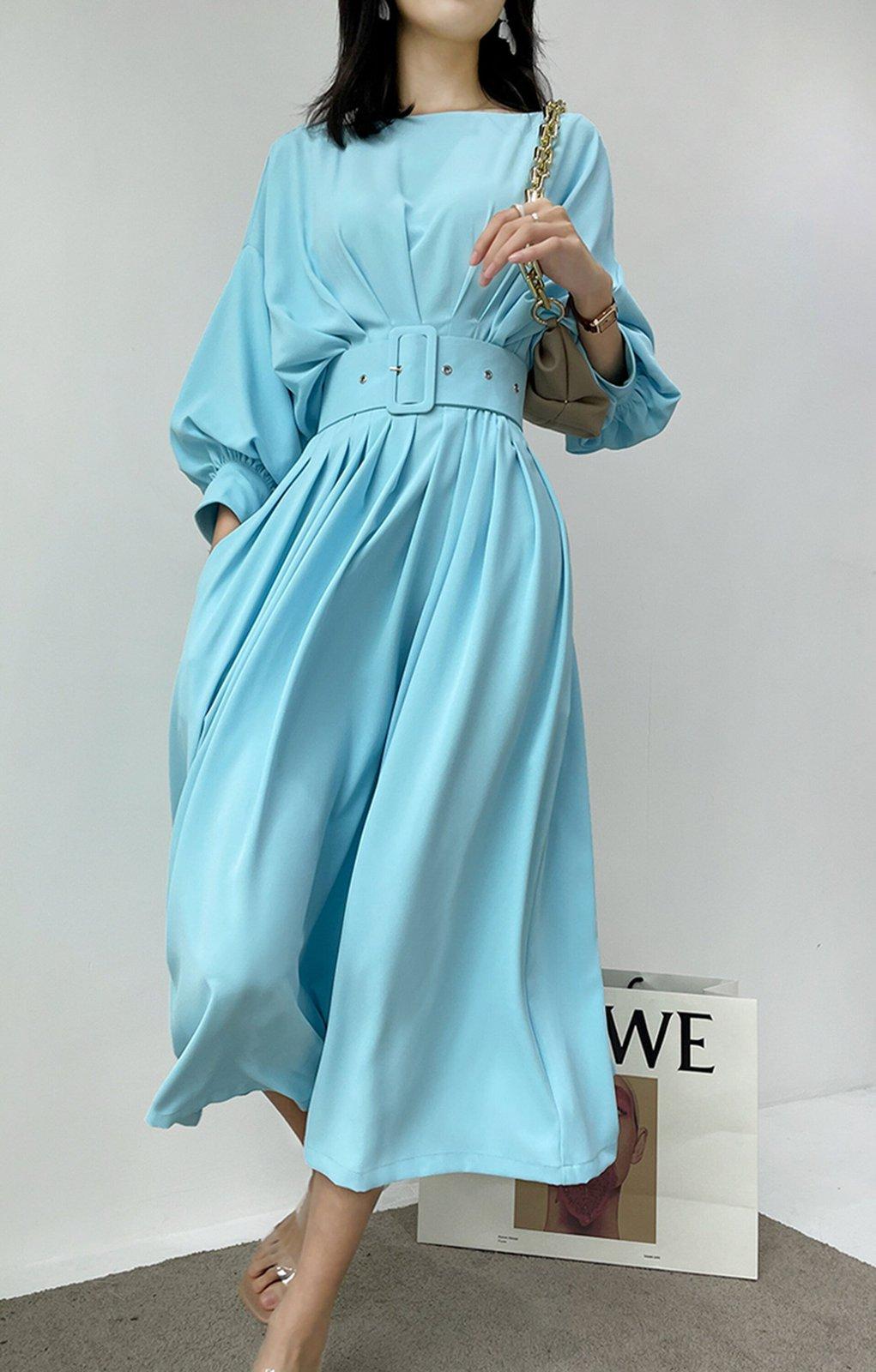 Women's Puff Sleeve Belted Midi Dress | Vivian Seven Women's Puff Sleeve Belted Midi Dress | Vivian Seven