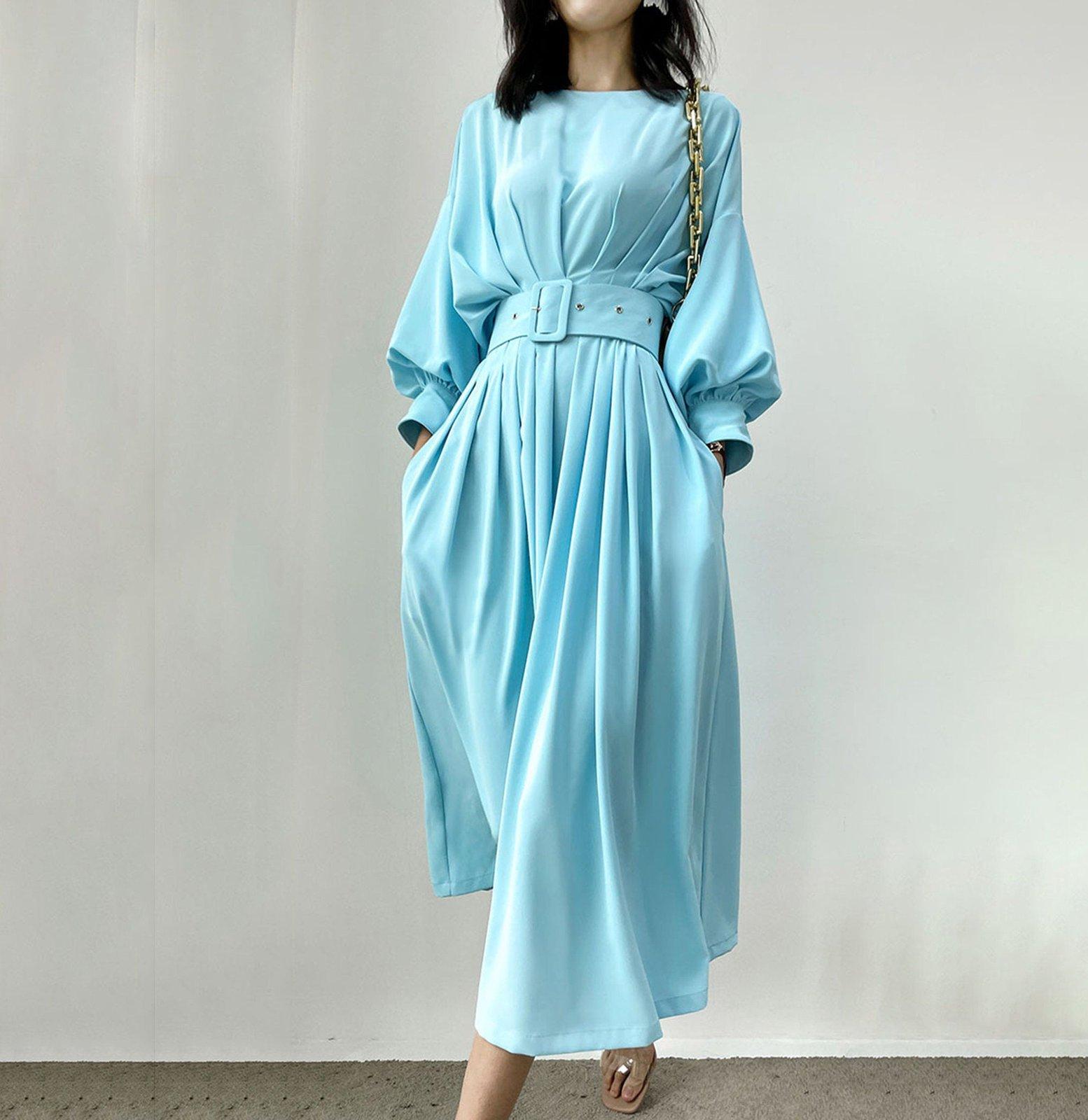 belted puff sleeve midi dress ClodeEU Women's Round Neck Puff Sleeve Belted Swing Midi Dress,Retro Cocktail Party Dress Red,Women's Plus XXL
