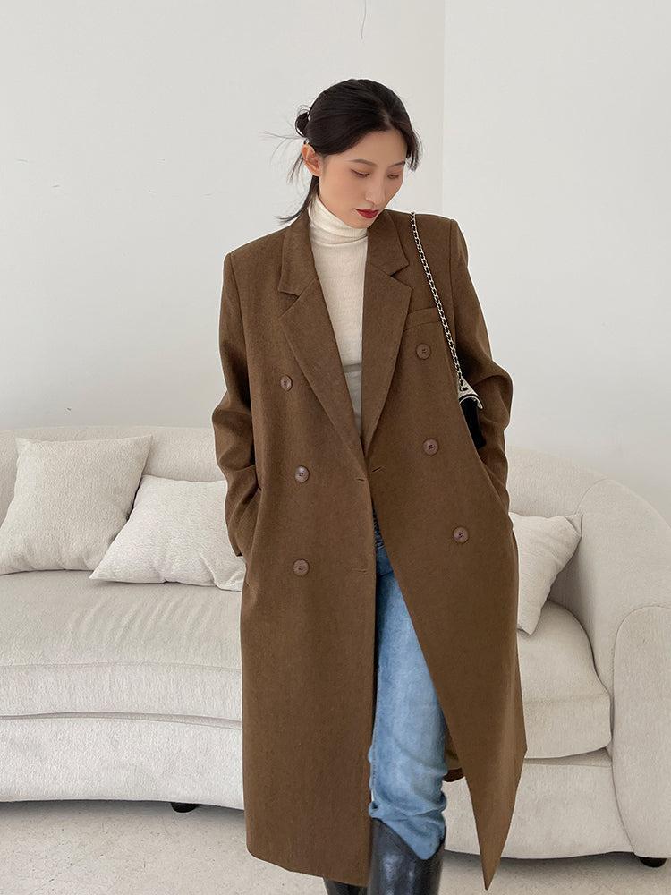 Brown Long Thicken Wool Overcoat Vivian Seven