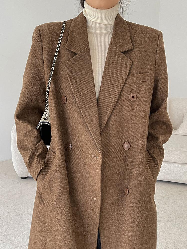 Brown Long Thicken Wool Overcoat Vivian Seven