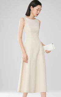 Classic Ivory Round Neck High Waist Sleeveless Dress Vivian Seven