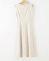 Classic Ivory Round Neck High Waist Sleeveless Dress Vivian Seven