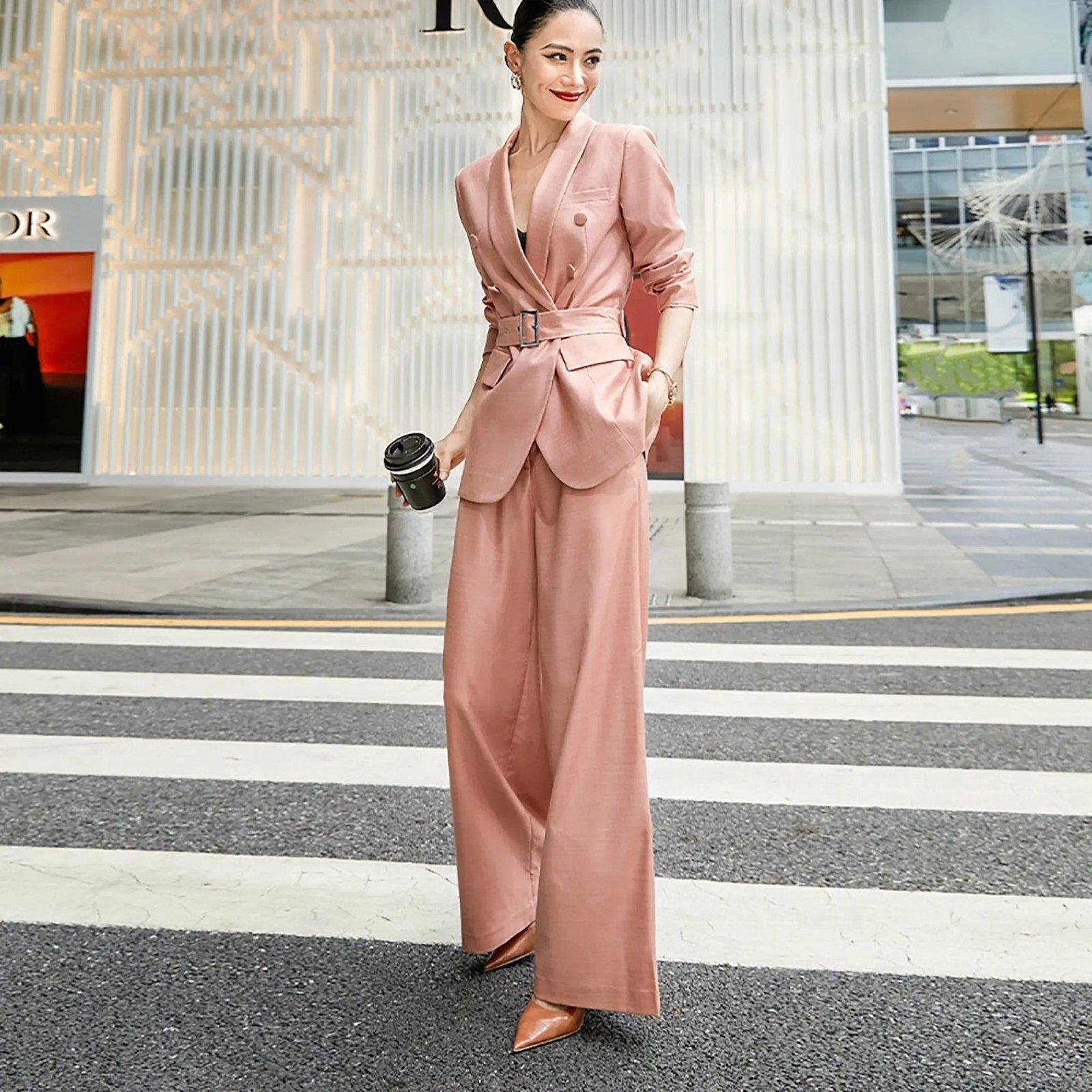 Coral Pink Pants Suit for Women, Office Pant Suit Set Women, Blazer Suit  Set Women, High Waist Straight Pants, Blazer and Trousers Women -   Canada