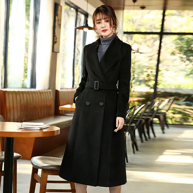 Custom Black Wool Double Breasted Coat Vivian Seven
