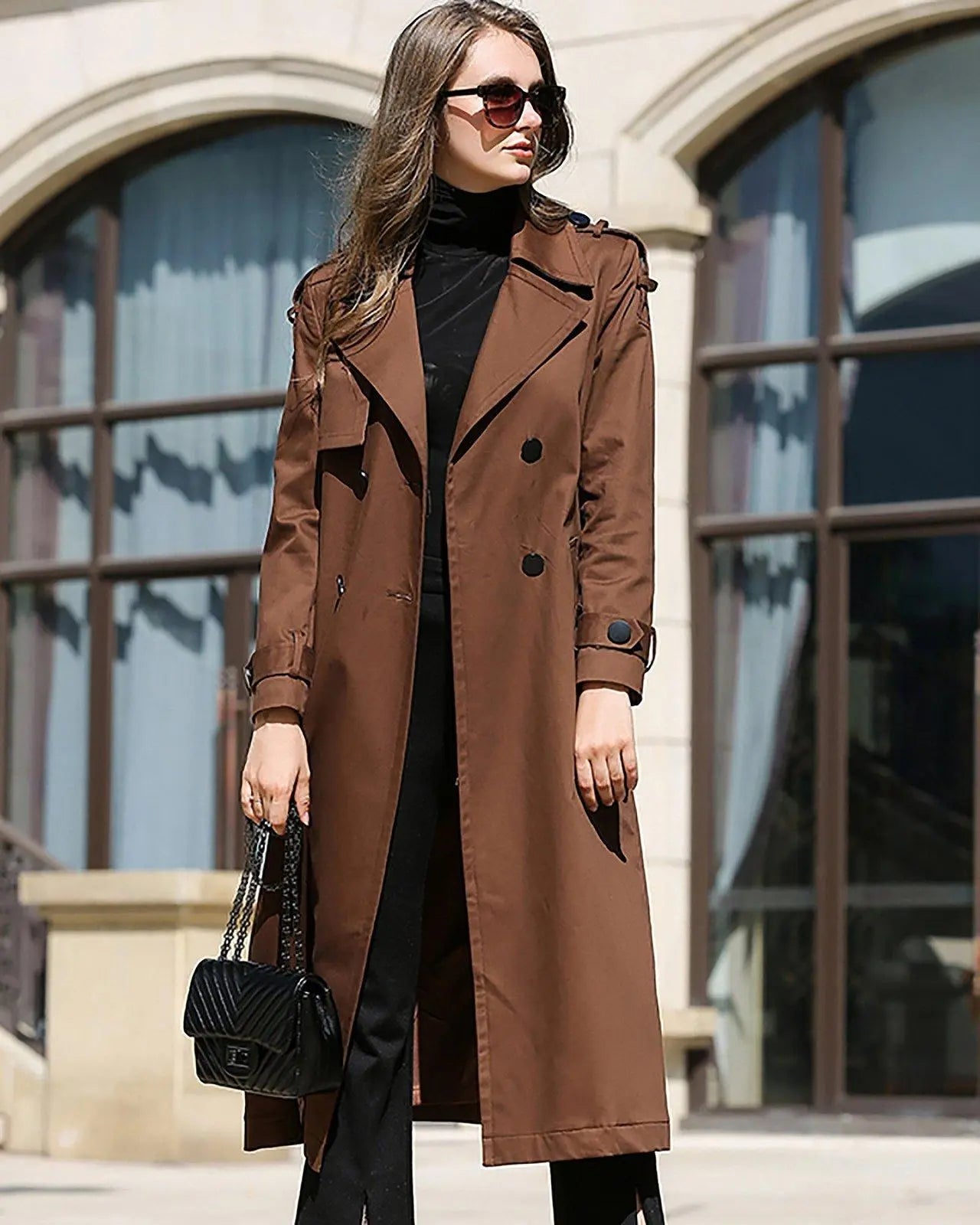 Custom Brown Double Breasted Belted Trench Coat | Vivian Seven