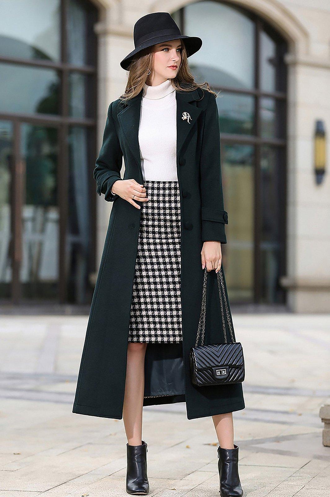 Custom Women's Wool Blend Belted Flared Bottom Coat | Vivian Seven
