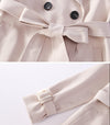 Custom Double Breasted Tie Waist Flap Beige Trench Coat Vivian Seven