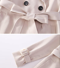 Custom Double Breasted Tie Waist Flap Beige Trench Coat Vivian Seven