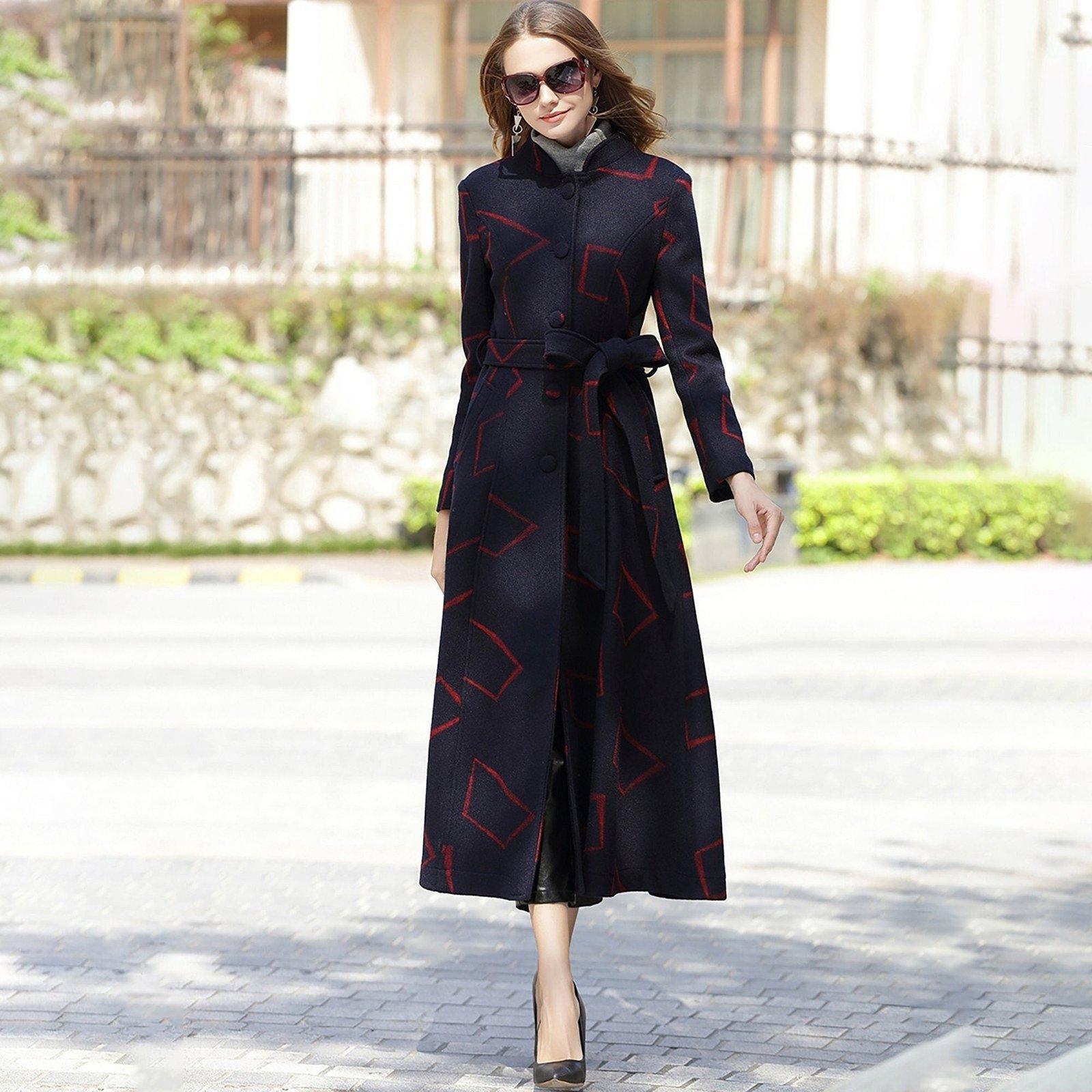 Custom Women's Wool Blend Geo Print Fit Flare Coat Vivian Seven