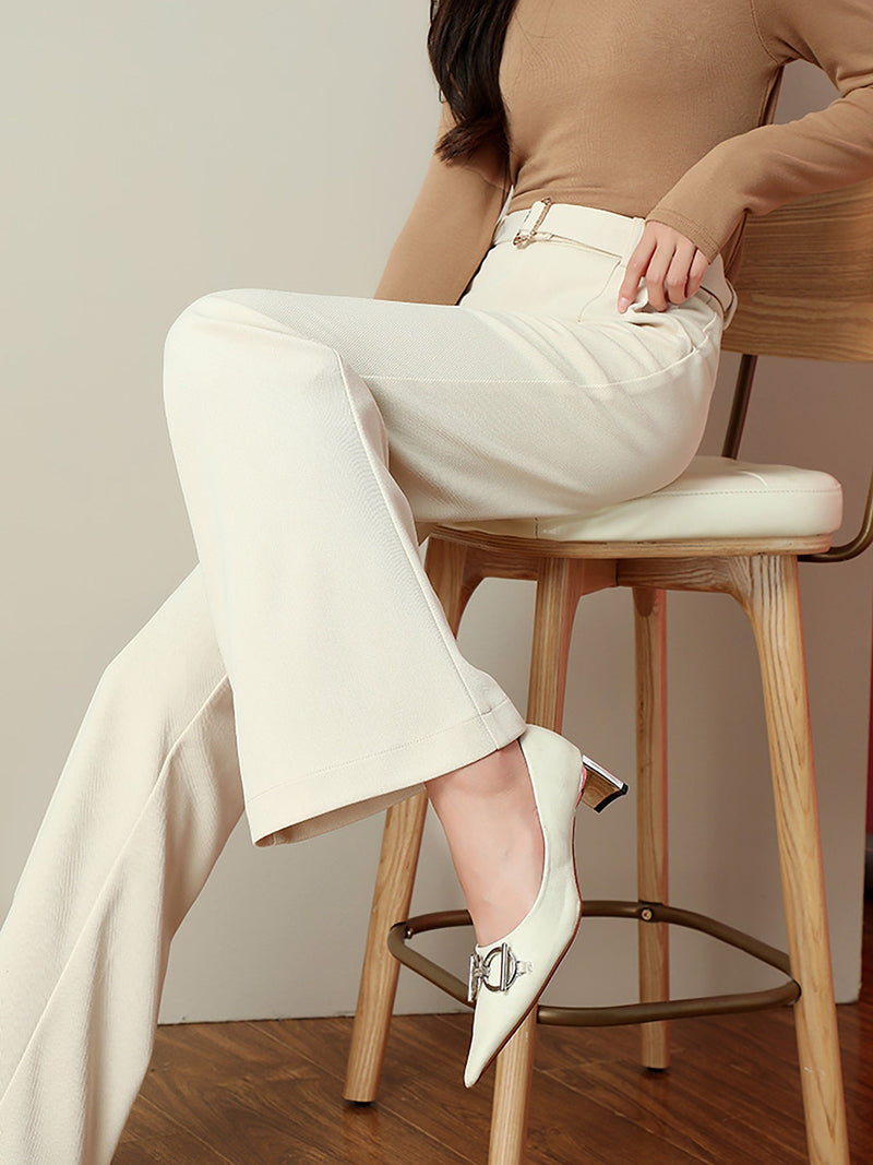 ivory belted flare pants