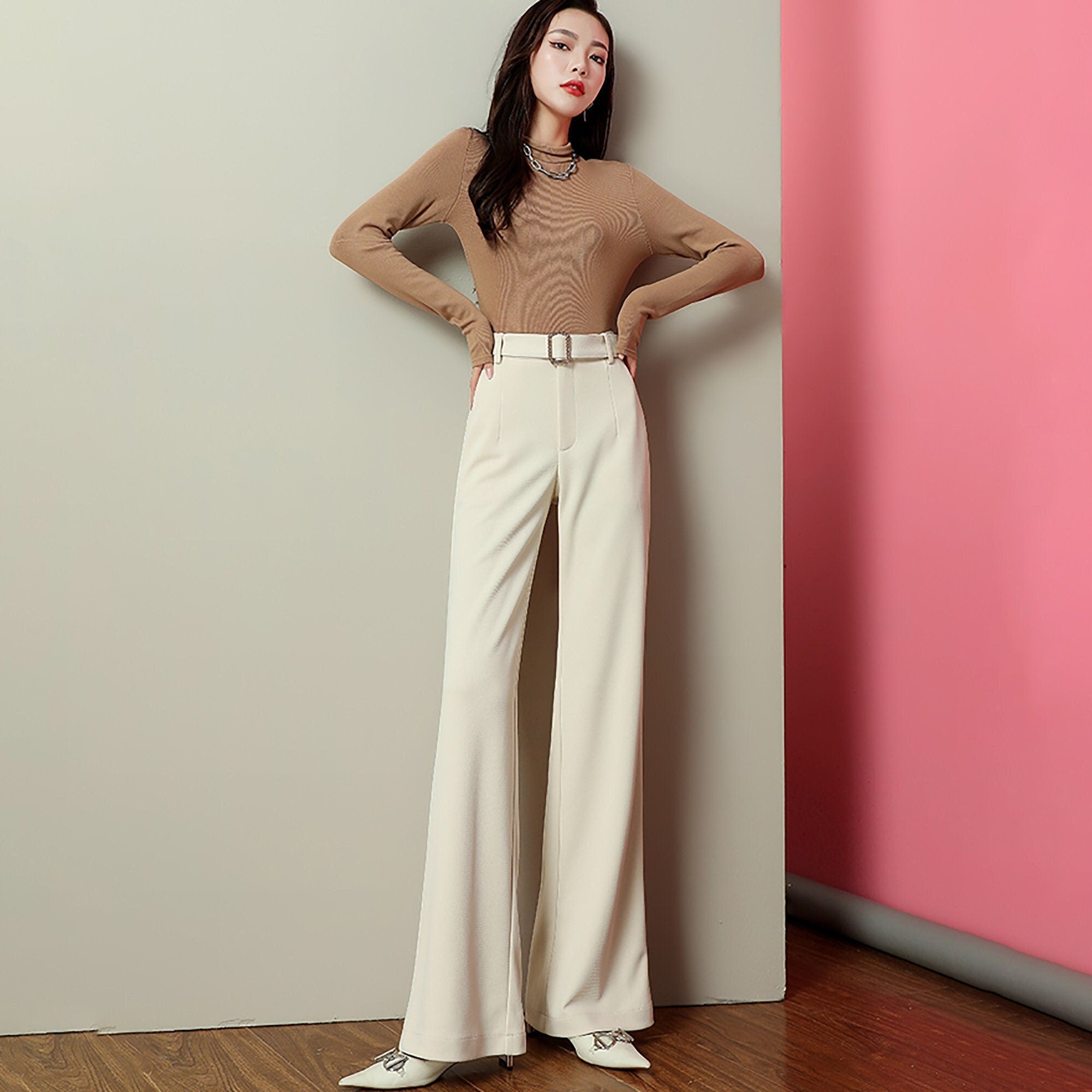 High Waist Belted Flare Pants | Vivian Seven