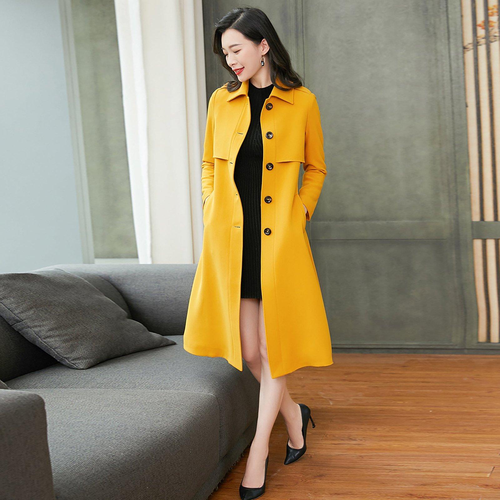 Custom Single Breasted Button Yellow Trench Coat Vivian Seven
