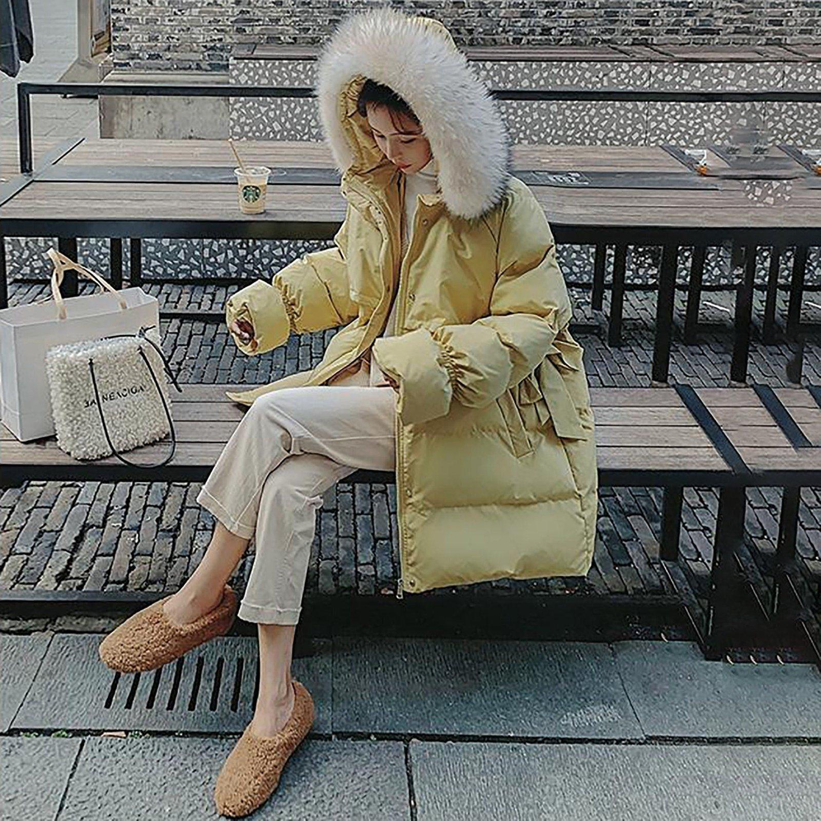 hooded fur warm coat for women