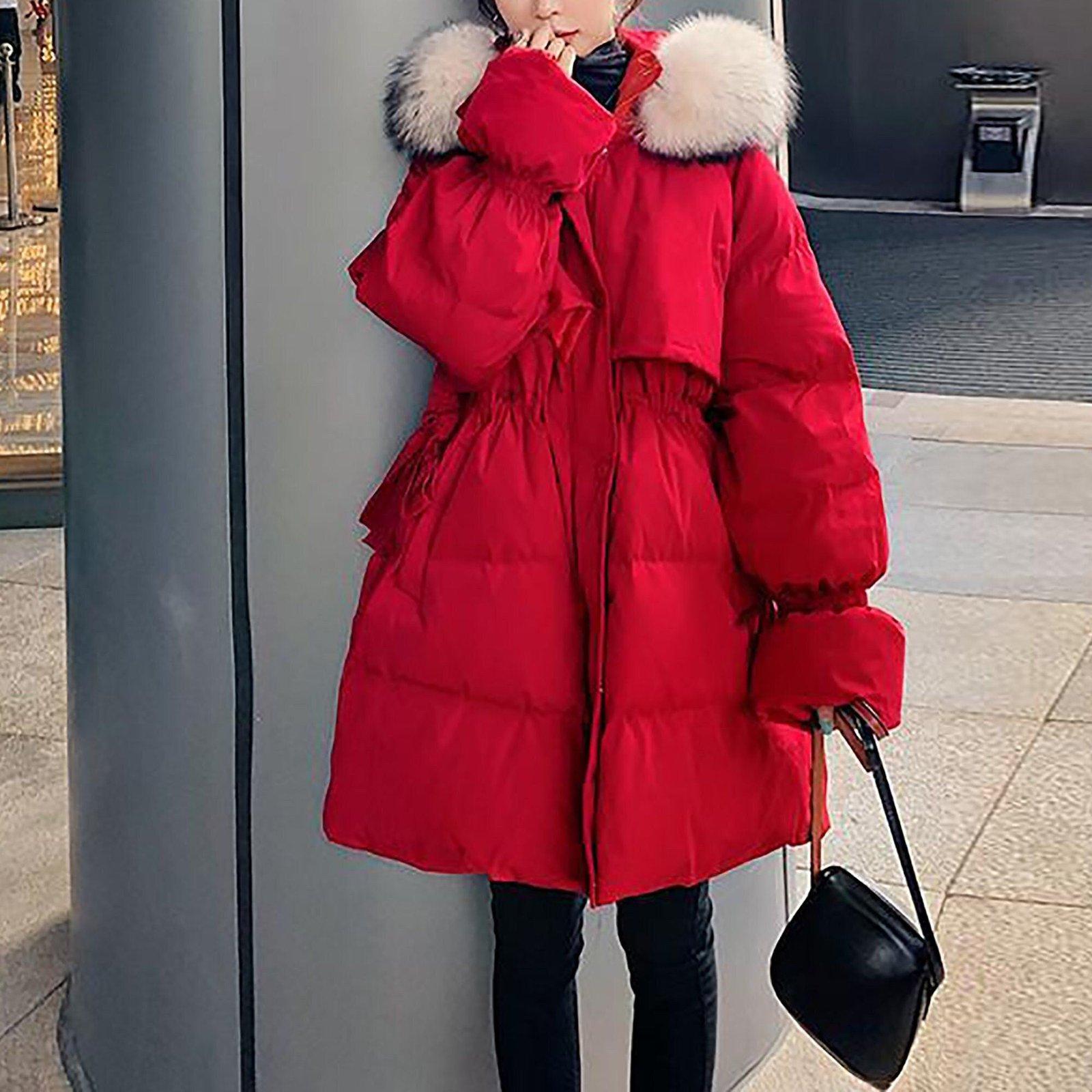 red hooded parka for women