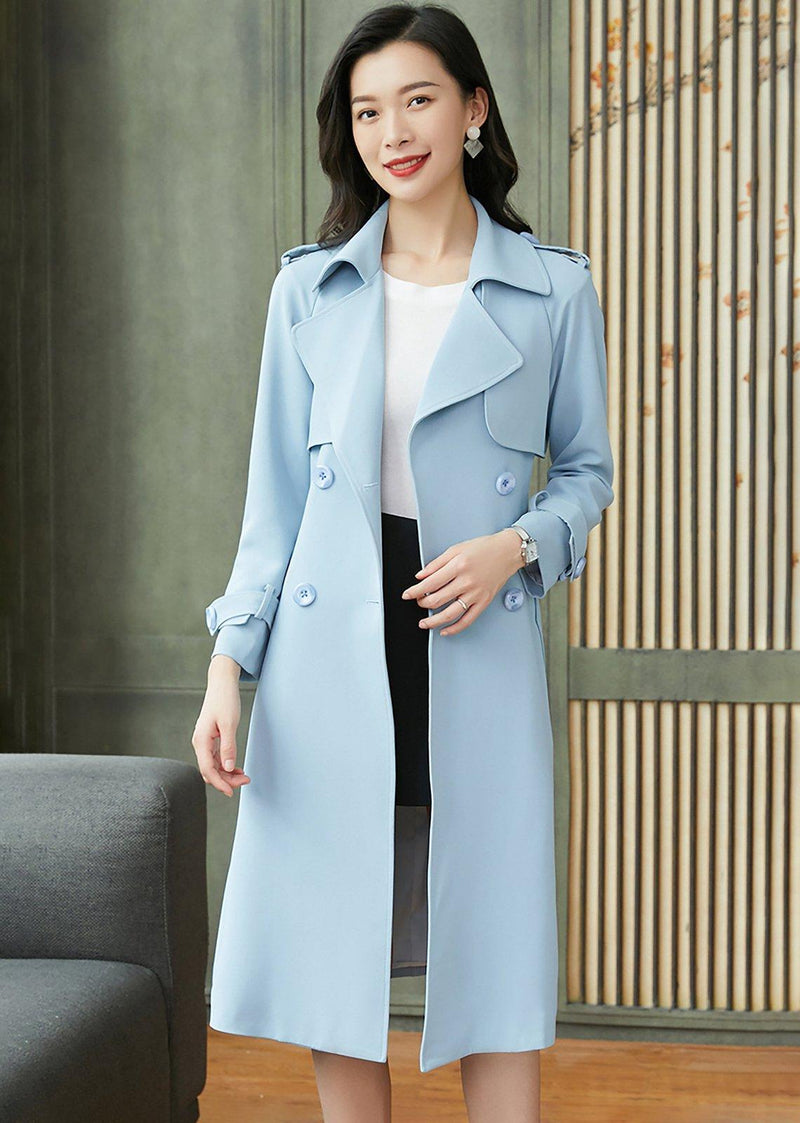 Custom Size Trench,Blue Long Trench Coat,Double Breasted Coat For women,Belted Coat,Long Duster Coat,Cotton Rain Coat,Classic Trench Coat Vivian Seven