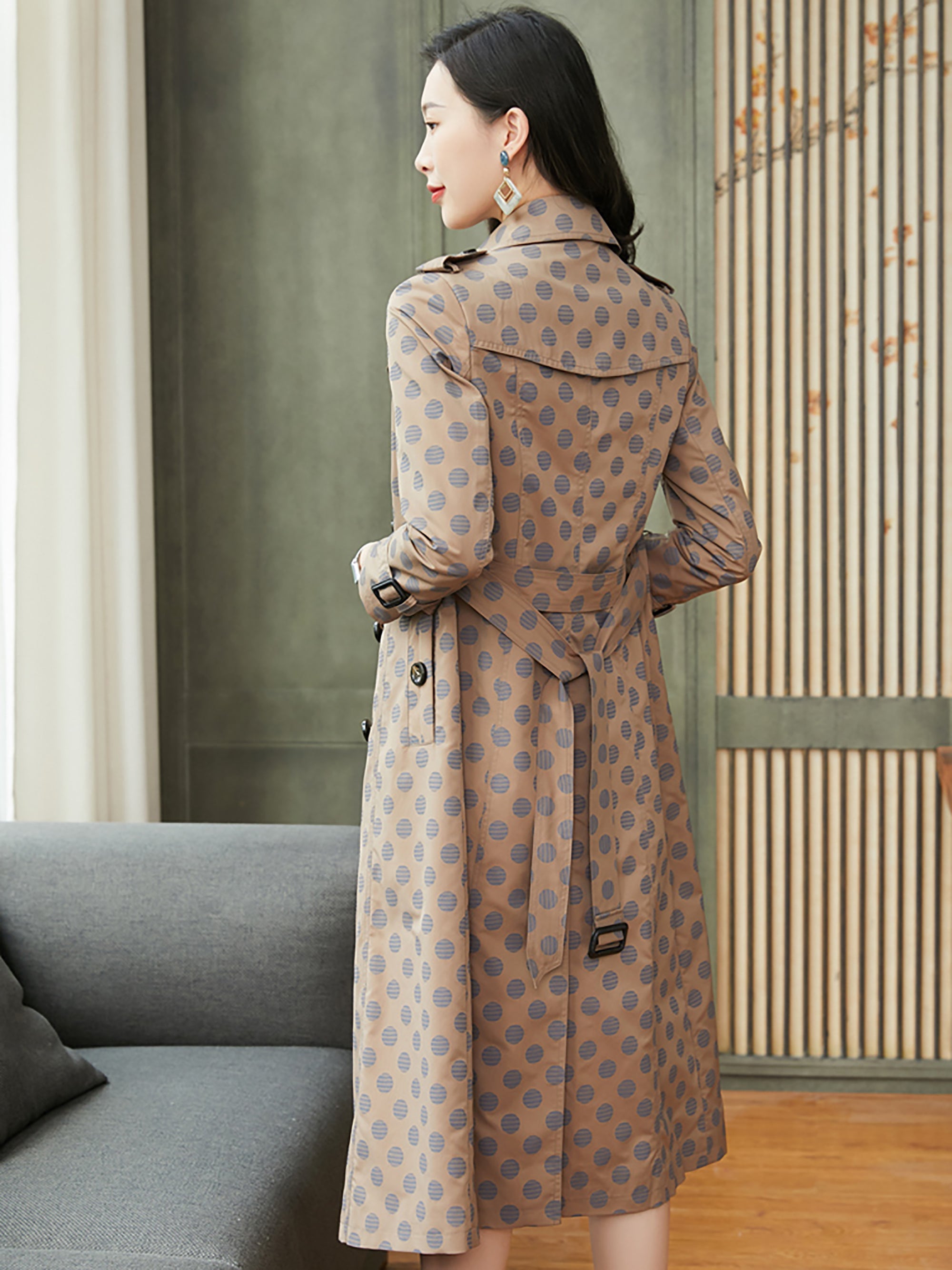 Women's Polka Dot Double Breasted Belted Trench Coat – Vivian Seven