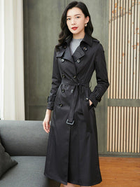 Custom Double Breasted Belted Black Trench Coat Vivian Seven