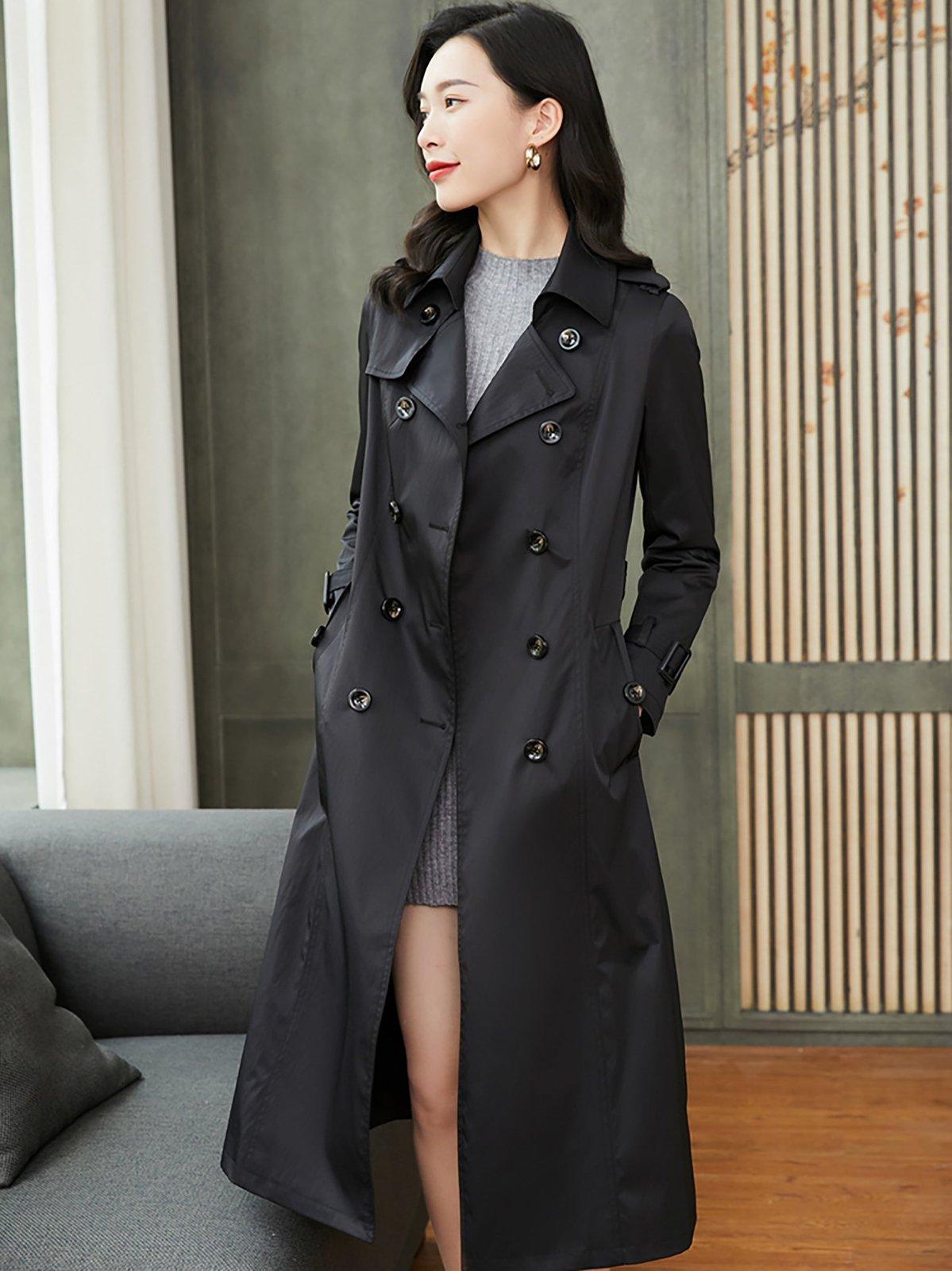 Custom Double Breasted Belted Black Trench Coat Vivian Seven