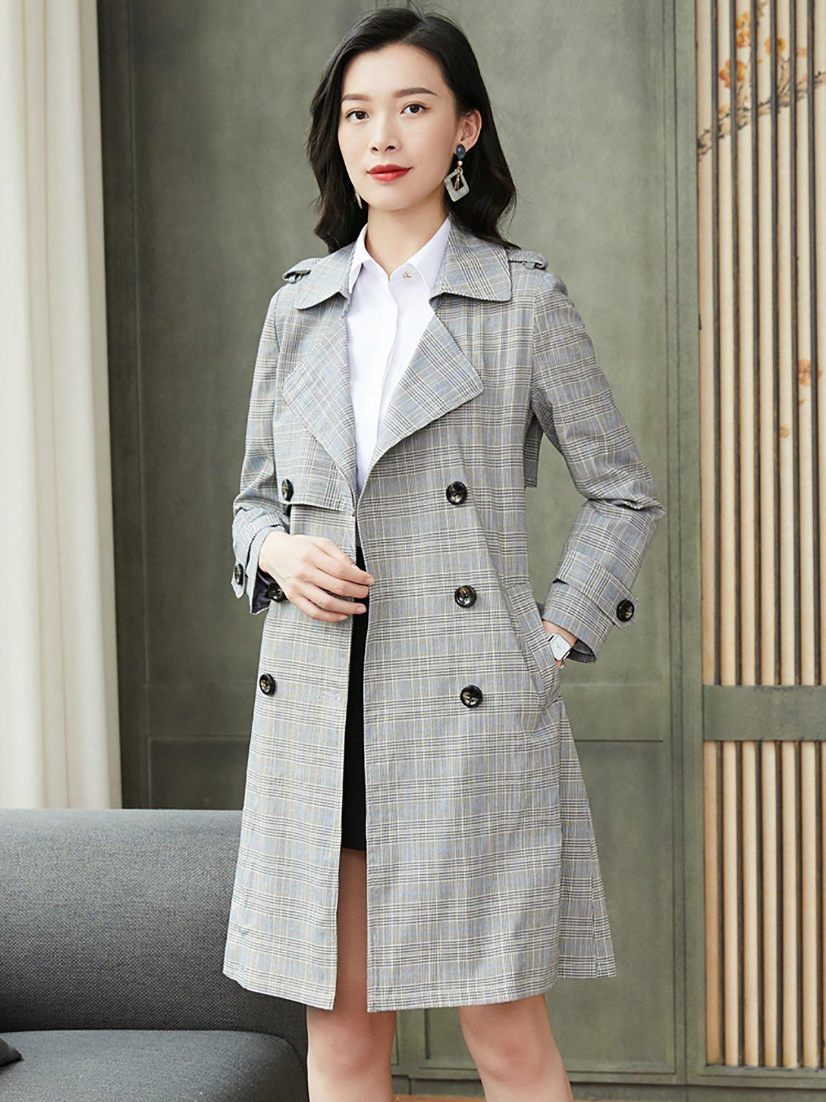 Custom Check Pattern Epaulet Belted Trench Coat | Vivian Seven