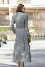 Custom Wool Fit & Flare Belted Plaid Coat Vivian Seven