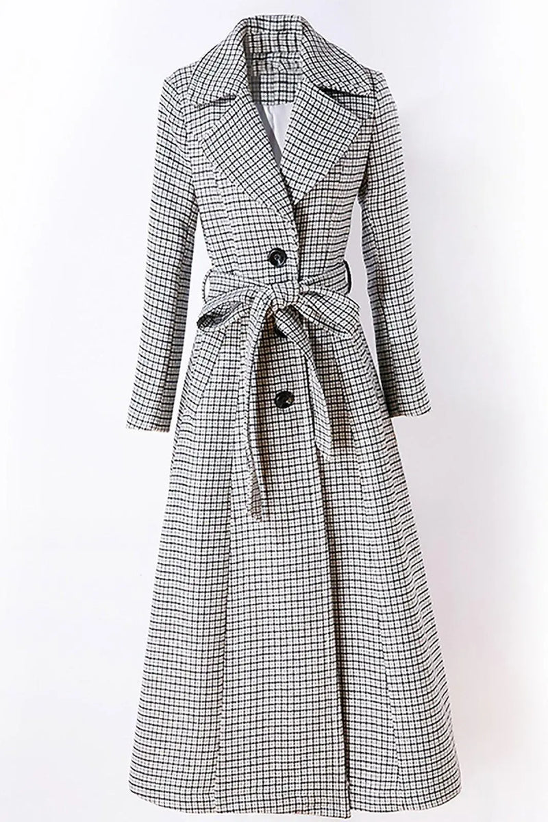 Custom Wool Fit & Flare Belted Plaid Coat Vivian Seven