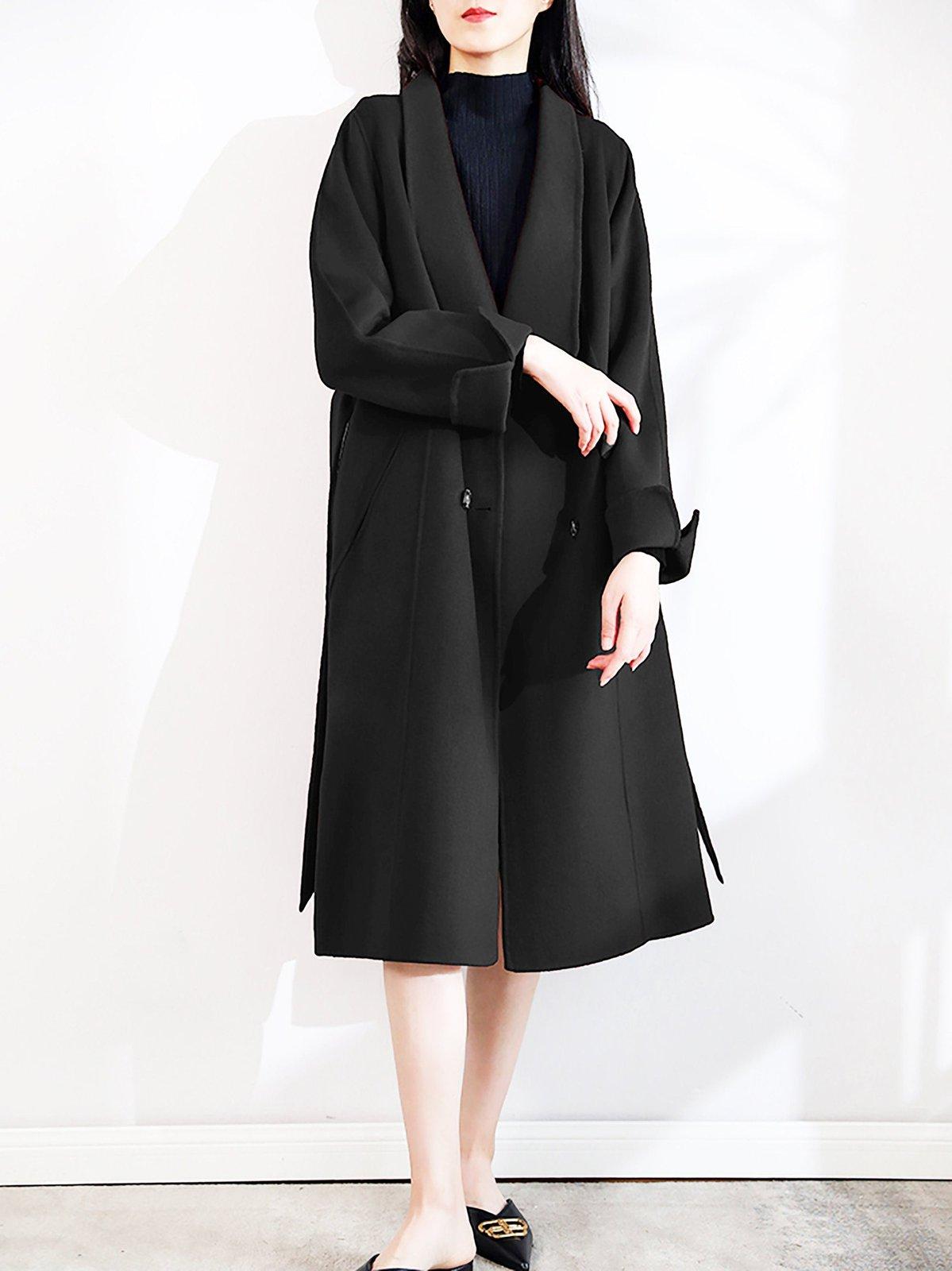 Roll-Up Sleeve Belted Long Wool coat | Vivian Seven Roll-Up Sleeve Belted Long Wool coat | Vivian Seven
