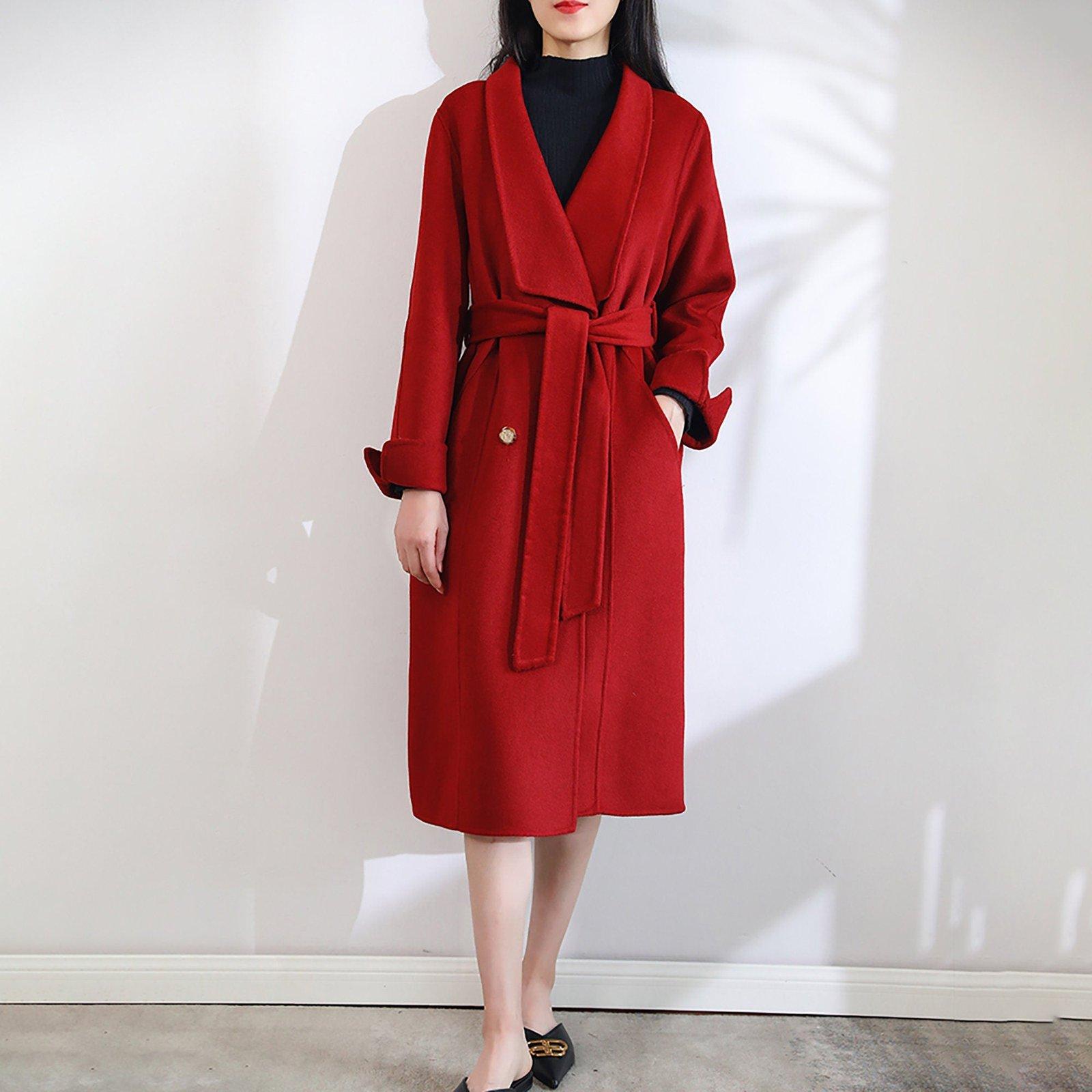 Roll-Up Sleeve Belted Long Wool coat | Vivian Seven Roll-Up Sleeve Belted Long Wool coat | Vivian Seven