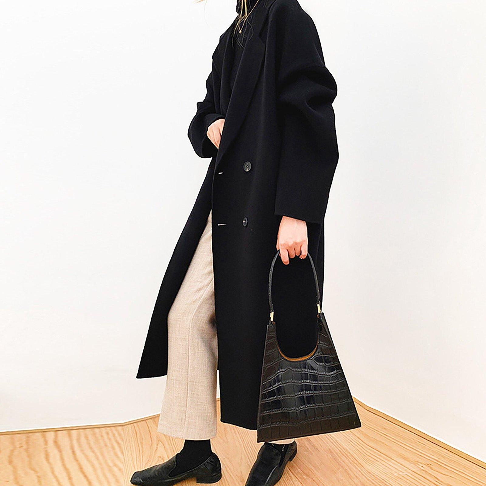 Relaxed Fit Double Breasted Wool Blend Coat | Vivian Seven