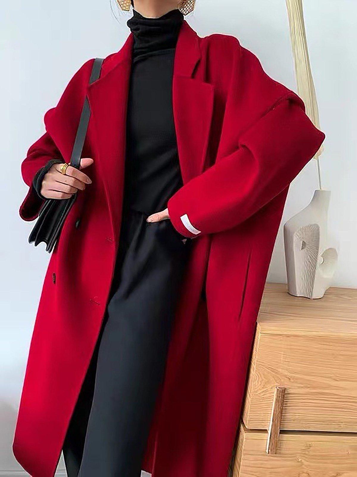 Relaxed Fit Double Breasted Wool Blend Coat | Vivian Seven