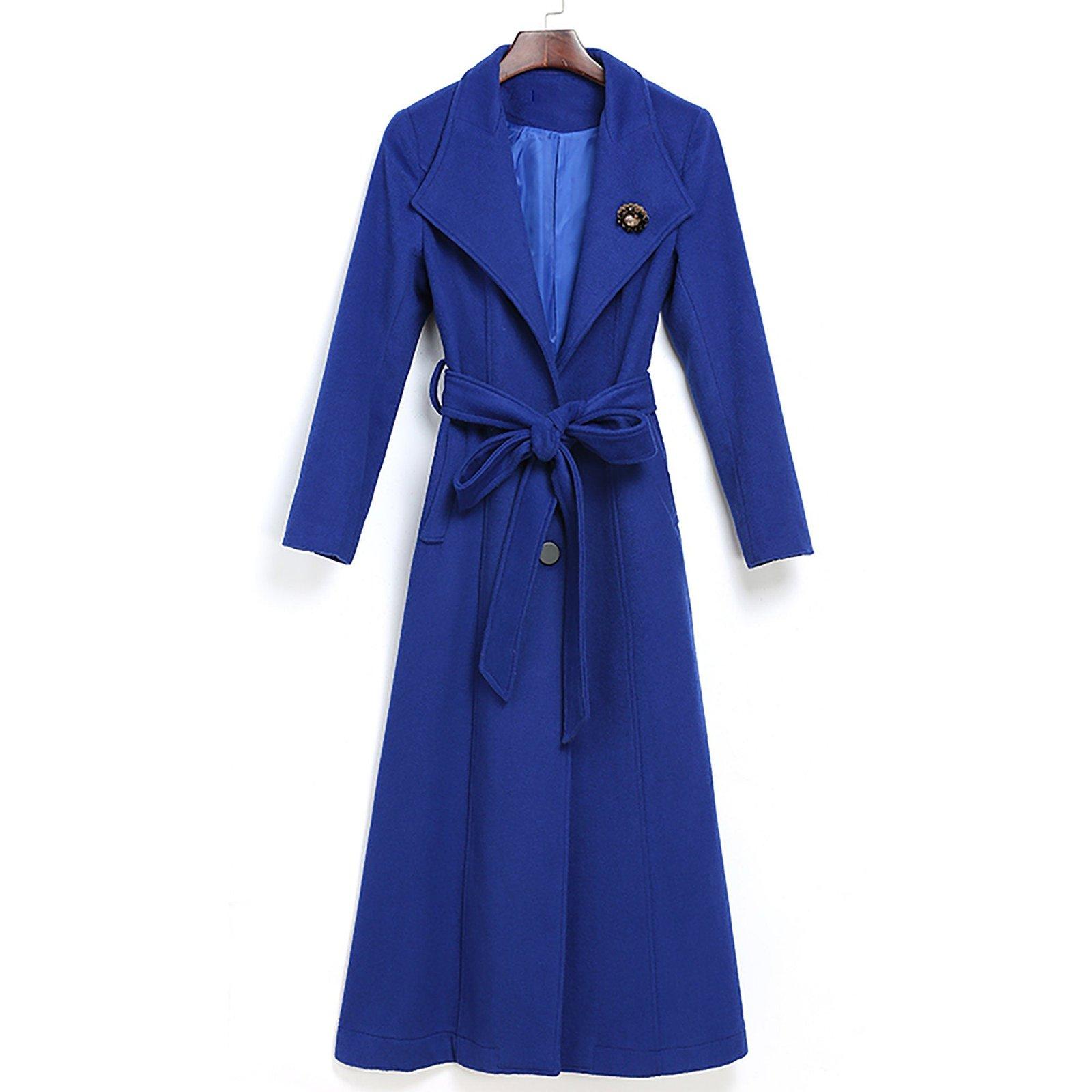 Custom Women's Blue Three Button Flare Wool Blend Coat | Vivian Seven
