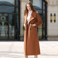 Custom Brown Double Breasted Wide Lapel Wool Blend Coat Vivian Seven