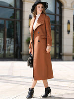 Custom Brown Double Breasted Wide Lapel Wool Blend Coat Vivian Seven