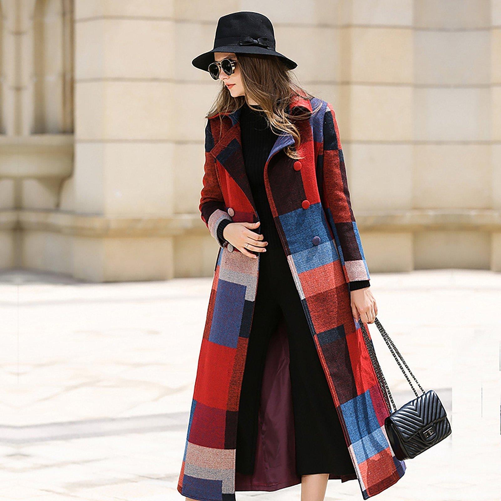 Dressy Geometric Pattern Wool Blend Long Coat