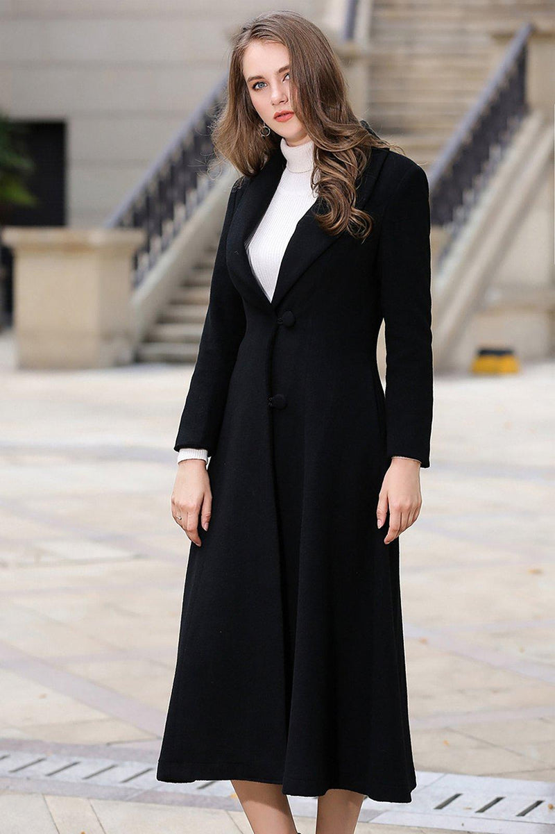 womens black long wool coat 