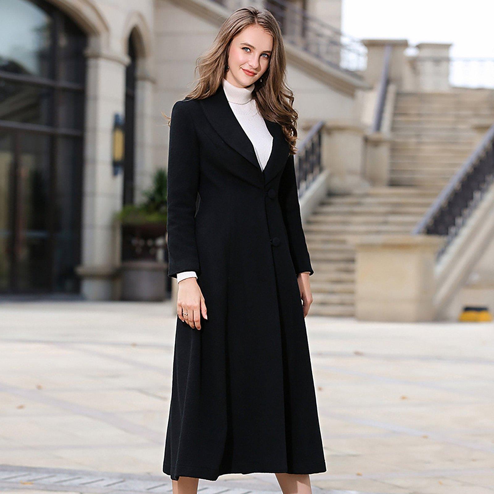 Flare Coat Black Coat Dress Womens Black Wool Coat, Black Coat