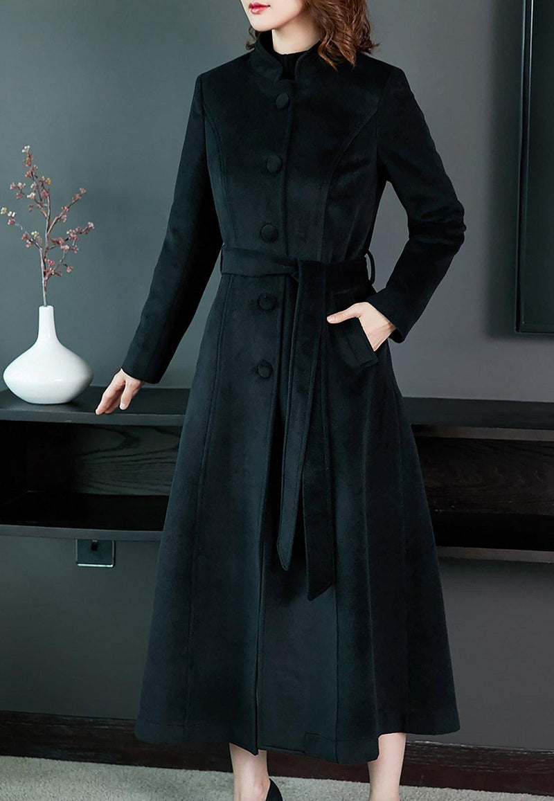 Custom Wool Blend Single Breasted Fit & Flare Long Coat Vivian Seven